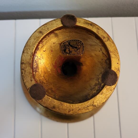 VTG FREEMAN & MCFARLIN Compote Bowl Gilded Green Enamel Inside 5.5" Tall - Picture 5 of 5